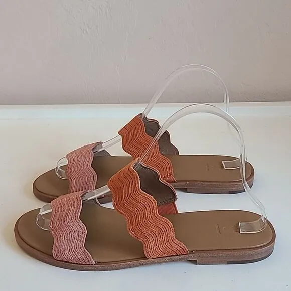 Frye Mira Wave Leather Slide Slip On Two Strap Sandals Pink Orange Size 7.5