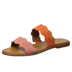 Frye Mira Wave Leather Slide Slip On Two Strap Sandals Pink Orange Size 7.5