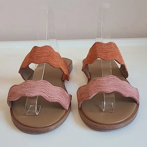 Frye Mira Wave Leather Slide Slip On Two Strap Sandals Pink Orange Size 7.5