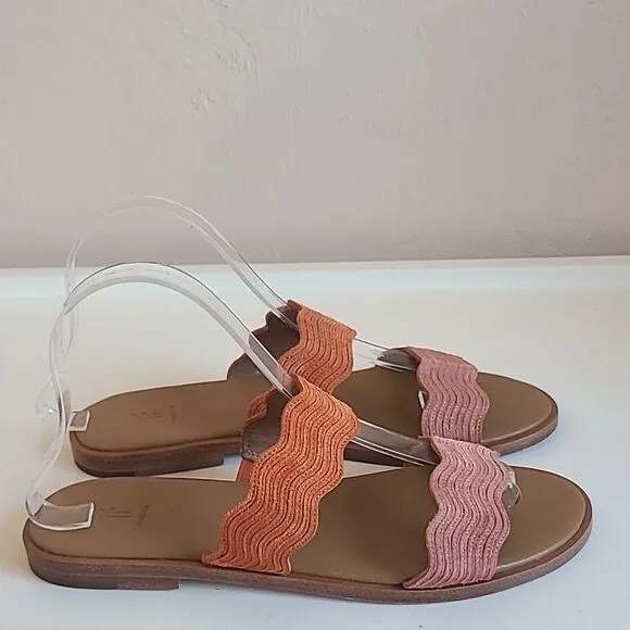 Frye Mira Wave Leather Slide Slip On Two Strap Sandals Pink Orange Size 7.5