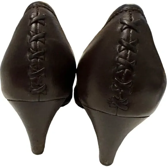 Frye Regina Dark Brown Preppy Leather Pumps Business Casual Heels Shoes Sz 11