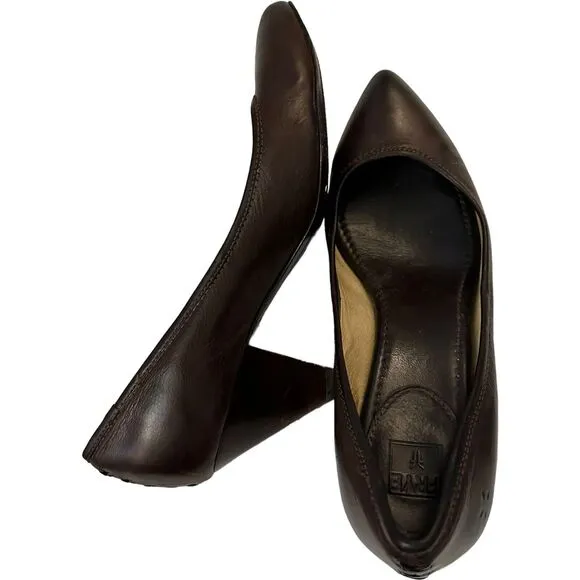 Frye Regina Dark Brown Preppy Leather Pumps Business Casual Heels Shoes Sz 11