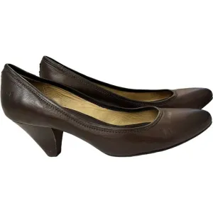 Frye Regina Dark Brown Preppy Leather Pumps Business Casual Heels Shoes Sz 11