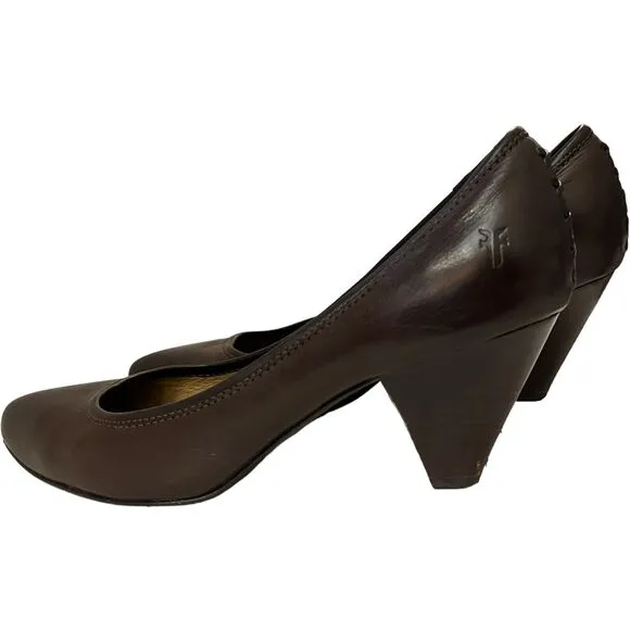 Frye Regina Dark Brown Preppy Leather Pumps Business Casual Heels Shoes Sz 11