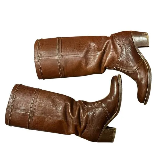 Frye Riding Boots Women's Size 8.5 B Redwood Leather Western 77230 Jane Stitch