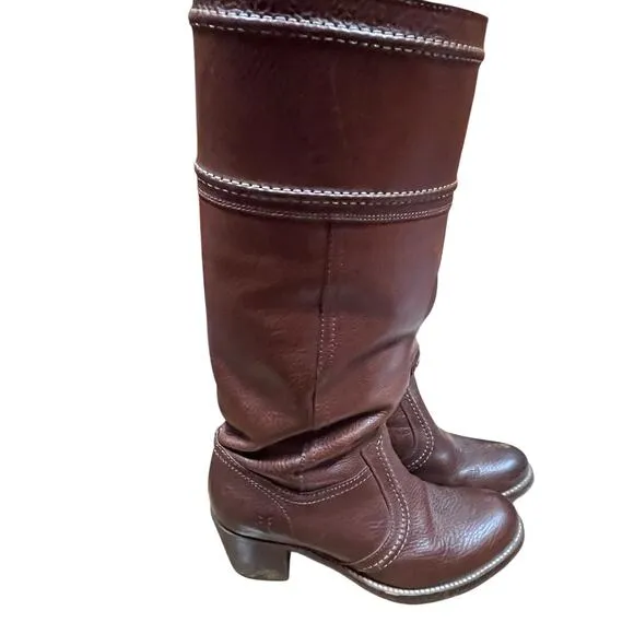 Frye Riding Boots Women's Size 8.5 B Redwood Leather Western 77230 Jane Stitch
