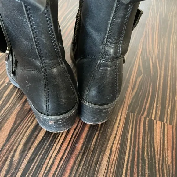 Frye Sabrina Double Buckle 77477 Womens Black Leather Zipper Casual Dress Boots
