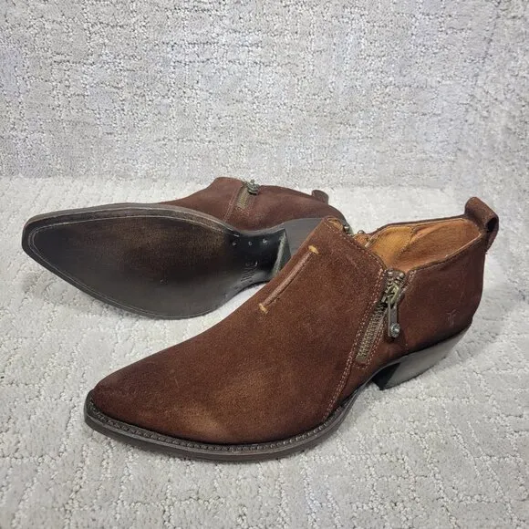 Frye Sacha Moto Shootie Womens Size 6.5B Brown Suede Side Zip Bootie Boots