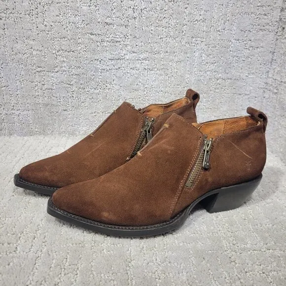 Frye Sacha Moto Shootie Womens Size 6.5B Brown Suede Side Zip Bootie Boots