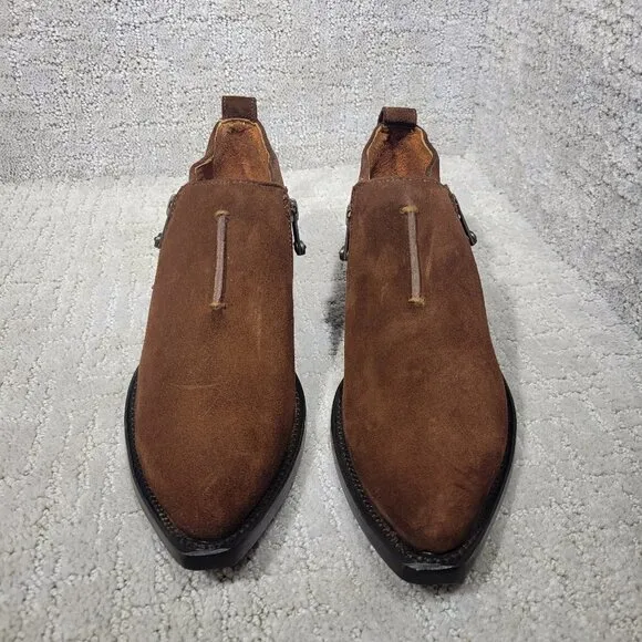 Frye Sacha Moto Shootie Womens Size 6.5B Brown Suede Side Zip Bootie Boots