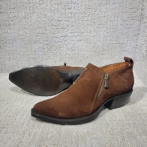 Frye Sacha Moto Shootie Womens Size 6.5B Brown Suede Side Zip Bootie Boots