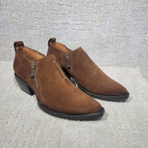 Frye Sacha Moto Shootie Womens Size 6.5B Brown Suede Side Zip Bootie Boots