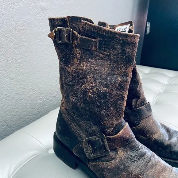 FRYE Veronica Distressed Leather Biker Boots 76512