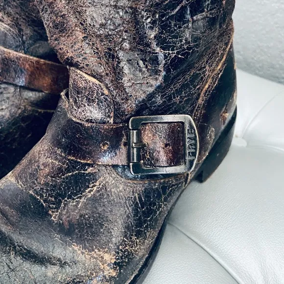 FRYE Veronica Distressed Leather Biker Boots 76512