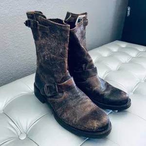 FRYE Veronica Distressed Leather Biker Boots 76512