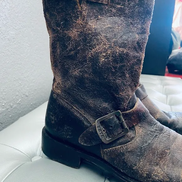 FRYE Veronica Distressed Leather Biker Boots 76512