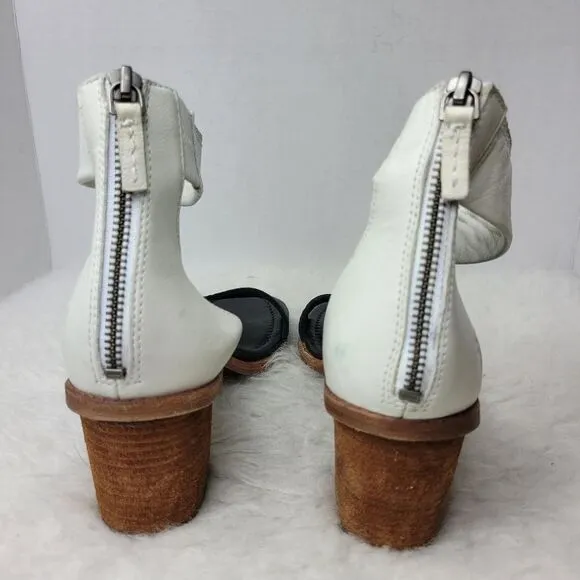 Frye Women's Brielle Leather Back-zip Dress White/Black Sandal Size 9.5 M