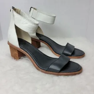 Frye Women's Brielle Leather Back-zip Dress White/Black Sandal Size 9.5 M