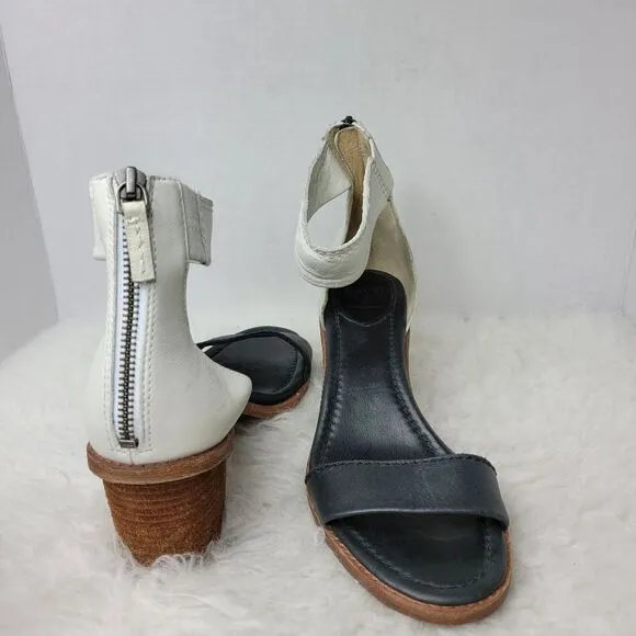 Frye Women's Brielle Leather Back-zip Dress White/Black Sandal Size 9.5 M