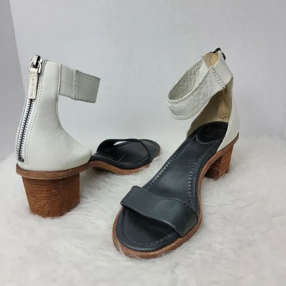 Frye Women's Brielle Leather Back-zip Dress White/Black Sandal Size 9.5 M