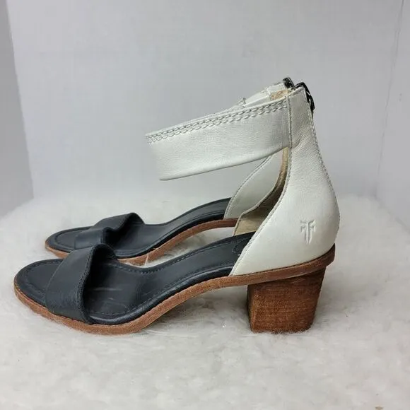 Frye Women's Brielle Leather Back-zip Dress White/Black Sandal Size 9.5 M