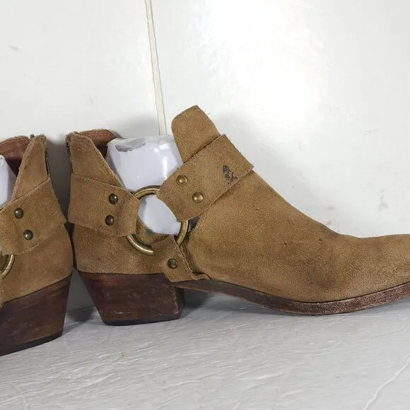 Frye Women's Ray Harness US 7M Brown Suede Back Zip Ankle Booties Boots