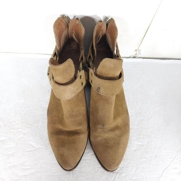Frye Women's Ray Harness US 7M Brown Suede Back Zip Ankle Booties Boots