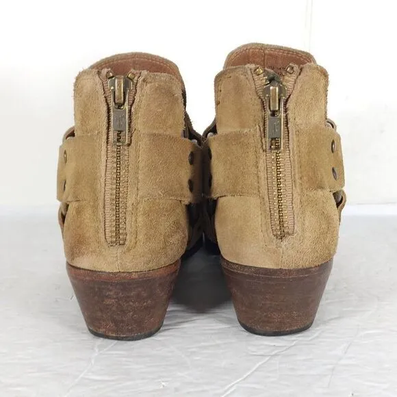 Frye Women's Ray Harness US 7M Brown Suede Back Zip Ankle Booties Boots