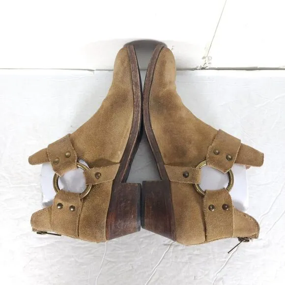 Frye Women's Ray Harness US 7M Brown Suede Back Zip Ankle Booties Boots