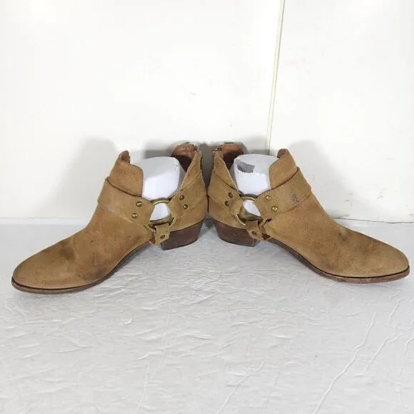 Frye Women's Ray Harness US 7M Brown Suede Back Zip Ankle Booties Boots
