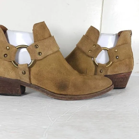 Frye Women's Ray Harness US 7M Brown Suede Back Zip Ankle Booties Boots