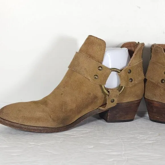 Frye Women's Ray Harness US 7M Brown Suede Back Zip Ankle Booties Boots