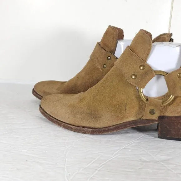 Frye Women's Ray Harness US 7M Brown Suede Back Zip Ankle Booties Boots