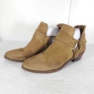Frye Women's Ray Harness US 7M Brown Suede Back Zip Ankle Booties Boots