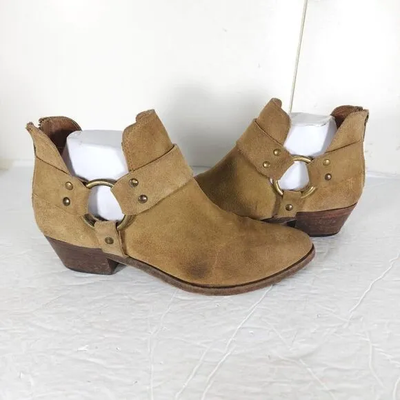 Frye Women's Ray Harness US 7M Brown Suede Back Zip Ankle Booties Boots