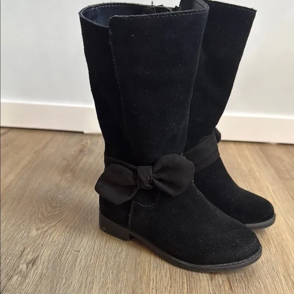GB Girls Gianni Bini Black Suede Tall Riding Boots with Bow Accent size 8