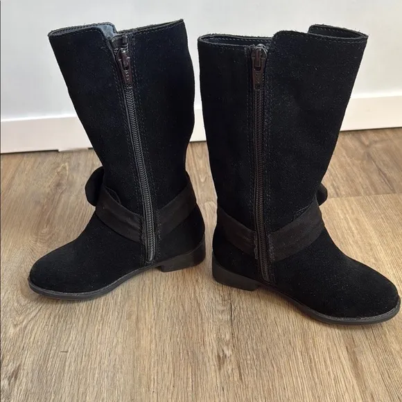 GB Girls Gianni Bini Black Suede Tall Riding Boots with Bow Accent size 8