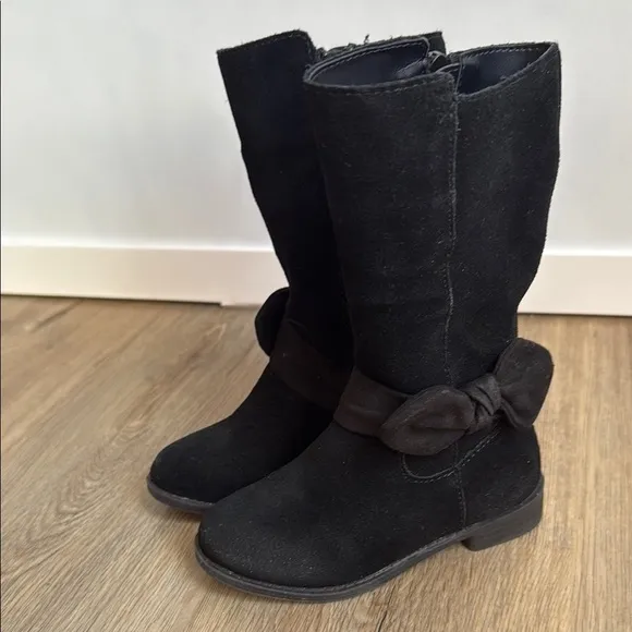GB Girls Gianni Bini Black Suede Tall Riding Boots with Bow Accent size 8