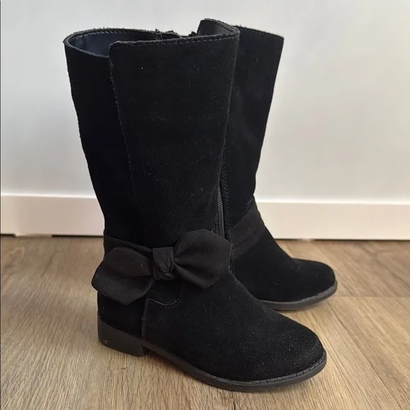 GB Girls Gianni Bini Black Suede Tall Riding Boots with Bow Accent size 8