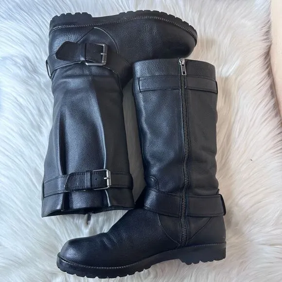 Gentle Souls by Kenneth Cole Women's Buckled Up Riding Boot Black Leather Moto B
