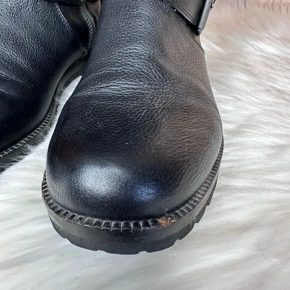 Gentle Souls by Kenneth Cole Women's Buckled Up Riding Boot Black Leather Moto B