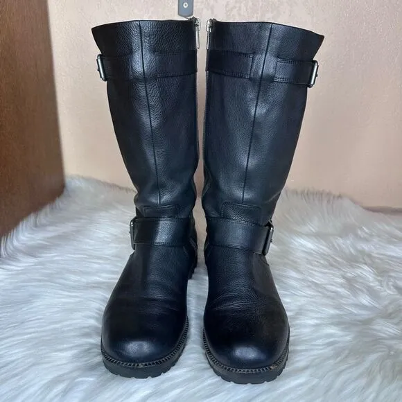 Gentle Souls by Kenneth Cole Women's Buckled Up Riding Boot Black Leather Moto B
