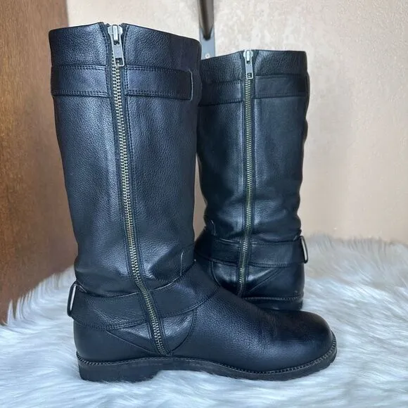 Gentle Souls by Kenneth Cole Women's Buckled Up Riding Boot Black Leather Moto B