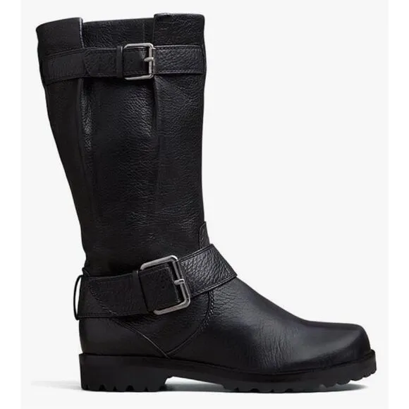 Gentle Souls by Kenneth Cole Women's Buckled Up Riding Boot Black Leather Moto B