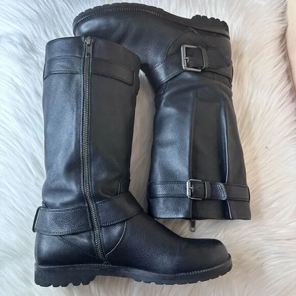 Gentle Souls by Kenneth Cole Women's Buckled Up Riding Boot Black Leather Moto B