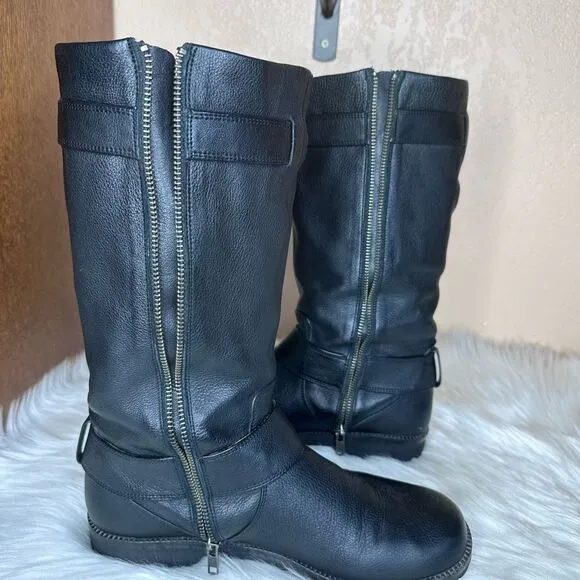 Gentle Souls by Kenneth Cole Women's Buckled Up Riding Boot Black Leather Moto B