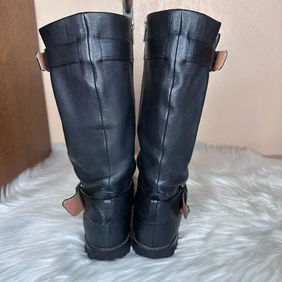Gentle Souls by Kenneth Cole Women's Buckled Up Riding Boot Black Leather Moto B