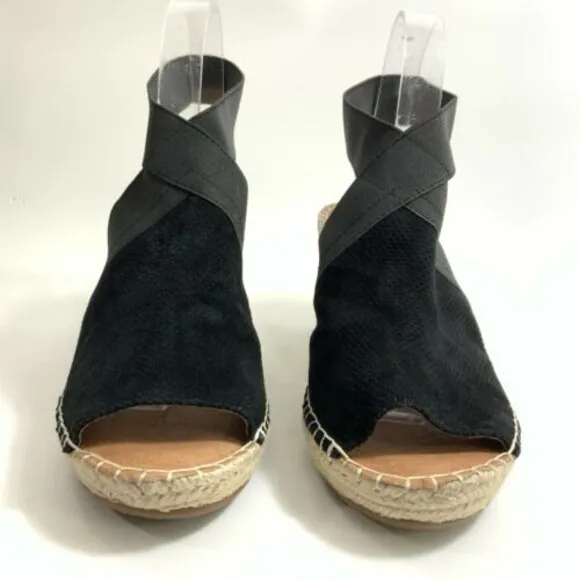 Gentle Souls Sandals Women Size 9.5M Black Espadrille Colleen Open-toe Wedge