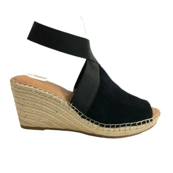 Gentle Souls Sandals Women Size 9.5M Black Espadrille Colleen Open-toe Wedge