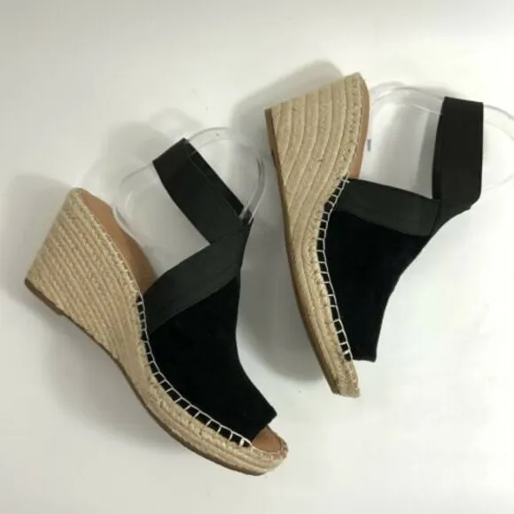 Gentle Souls Sandals Women Size 9.5M Black Espadrille Colleen Open-toe Wedge